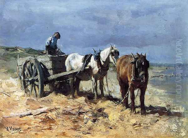 A Team and Pull-cart Oil Painting by Anton Mauve