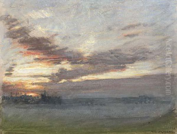 Sunset, Norfolk Oil Painting by Albert Goodwin