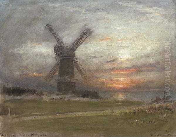 Weybourne Mill, Norfolk Oil Painting by Albert Goodwin