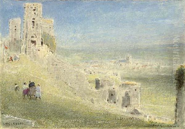 Corfe Castle Oil Painting by Albert Goodwin