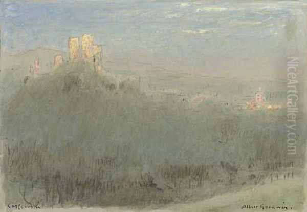 Corfe Castle Oil Painting by Albert Goodwin