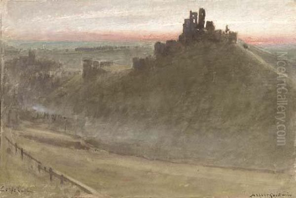 Corfe Castle At Sunset Oil Painting by Albert Goodwin