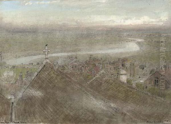 From Rye Church Tower Oil Painting by Albert Goodwin