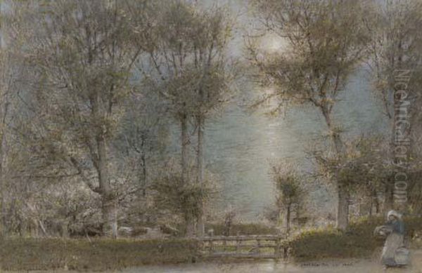 A Milkin, Sir, She Said Oil Painting by Albert Goodwin