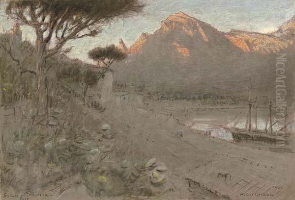 The Port Of Soller, Majorca Oil Painting by Albert Goodwin