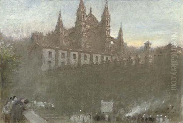 An Easter Procession, Palma, Majorca Oil Painting by Albert Goodwin