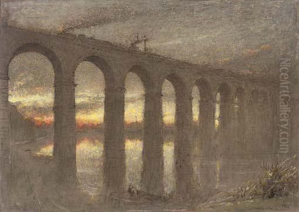 Berwick Bridge, Dawn Oil Painting by Albert Goodwin