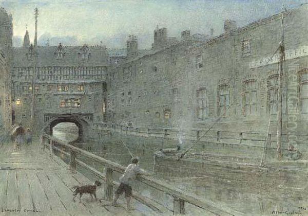 The Canal, Lincoln Oil Painting by Albert Goodwin