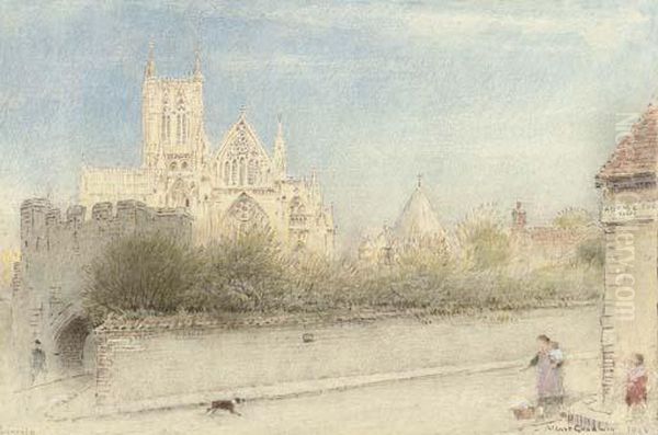 Lincoln Cathedral Oil Painting by Albert Goodwin