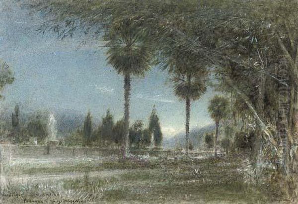 Moonlight In The Gardens, Pallanza, Lago Maggiore Oil Painting by Albert Goodwin