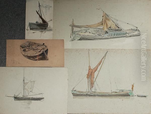 Five Sketches Of Boats Oil Painting by Albert Goodwin