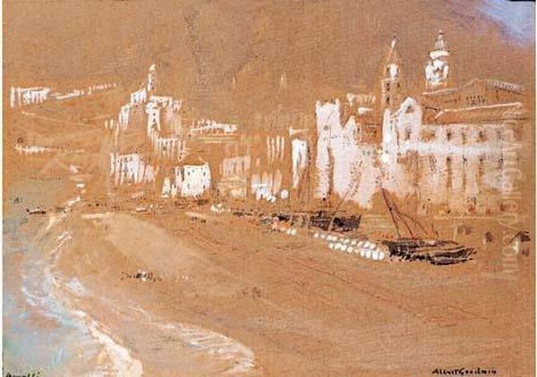 < Le Port Italien D'amalfi >. Oil Painting by Albert Goodwin