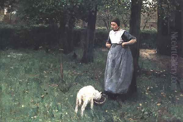 Larener Woman with a Goat, c.1885 Oil Painting by Anton Mauve