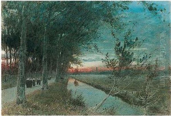 The Nun's Walk, Bruges Oil Painting by Albert Goodwin