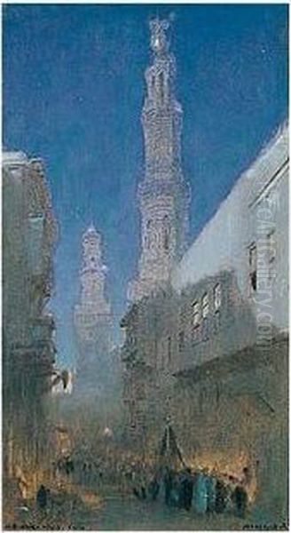 An Arabian Night - Cairo Oil Painting by Albert Goodwin