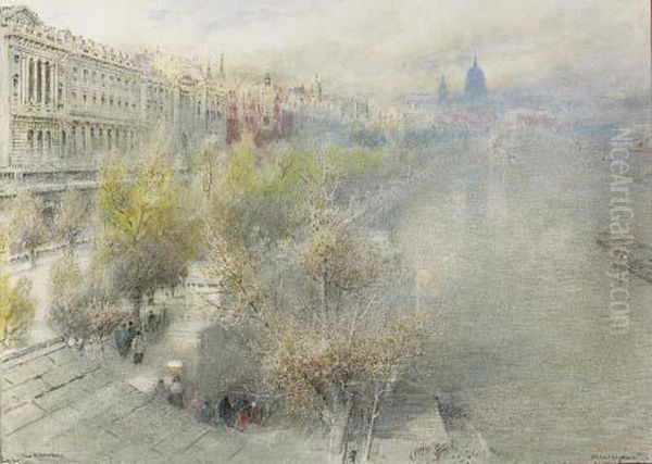 London From Waterloo Bridge Oil Painting by Albert Goodwin