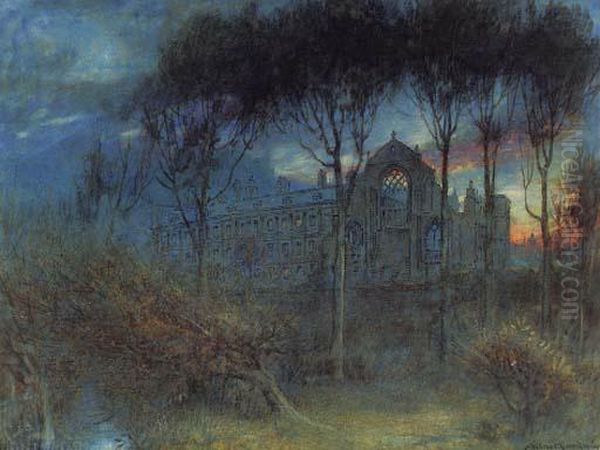 Dusk: The Ruins Of Holyrood Abbey, Edinburgh Oil Painting by Albert Goodwin