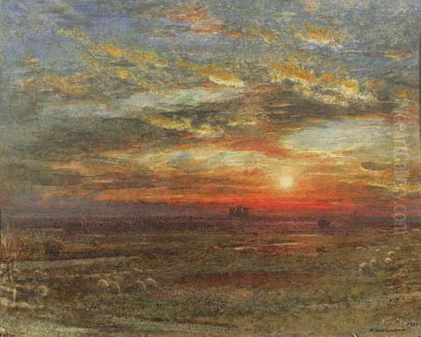 Wells Cathedral, Somerset, At Sunset Oil Painting by Albert Goodwin