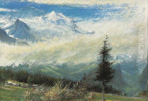 The Jungfrau From Wengen, Switzerland Oil Painting by Albert Goodwin