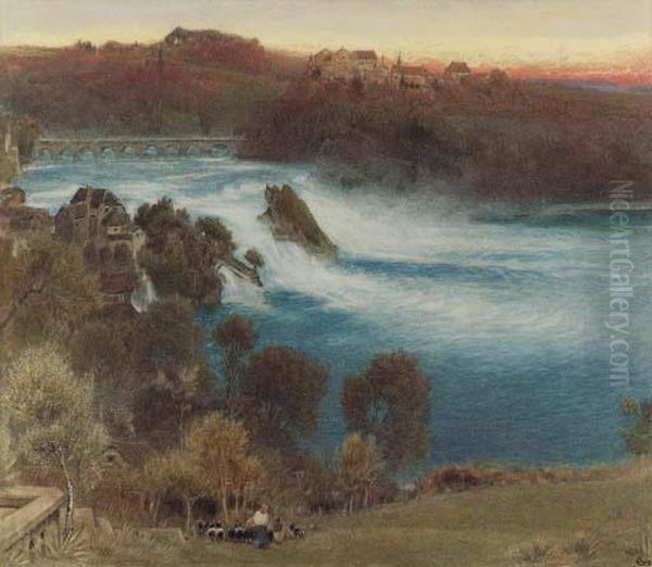 The Falls Of The Rhine At Schaffhausen, Germany Oil Painting by Albert Goodwin