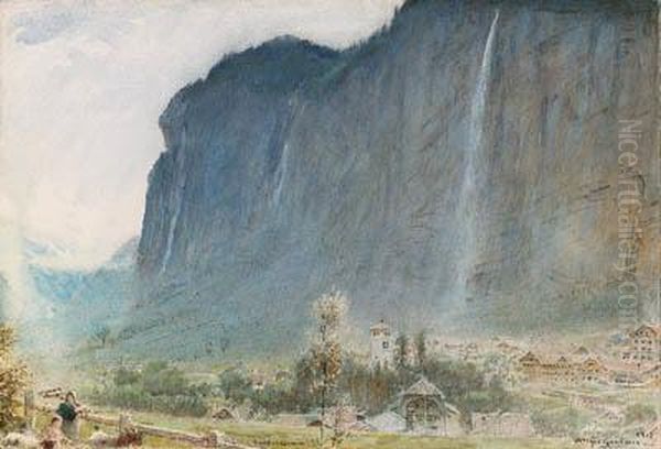 Lauterbrunnen Valley, Switzerland Oil Painting by Albert Goodwin