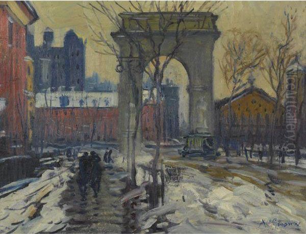 Washington Square Oil Painting by Arthur C. Goodwin