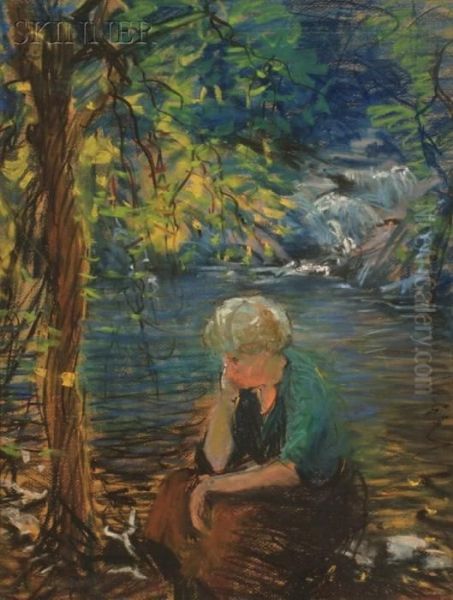 Mrs. Goodwin At Devil's Hole Oil Painting by Arthur C. Goodwin