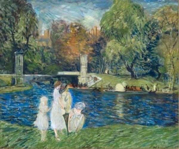 At The Swanboats In The Boston Public Garden Oil Painting by Arthur C. Goodwin