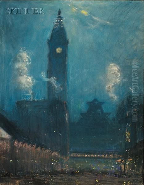 Philadelphia City Hall At Night Oil Painting by Arthur C. Goodwin