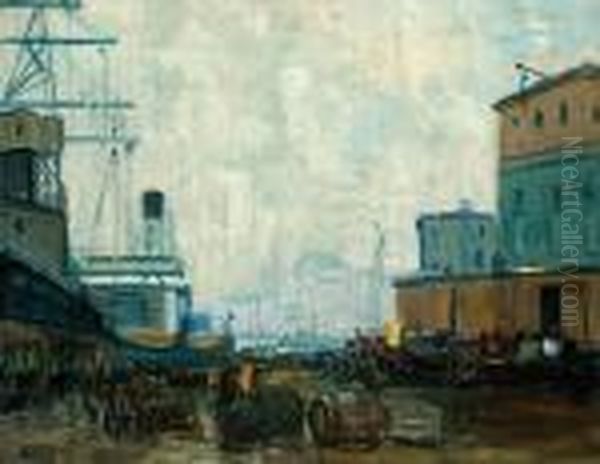 Dock Scene, Boston Oil Painting by Arthur C. Goodwin