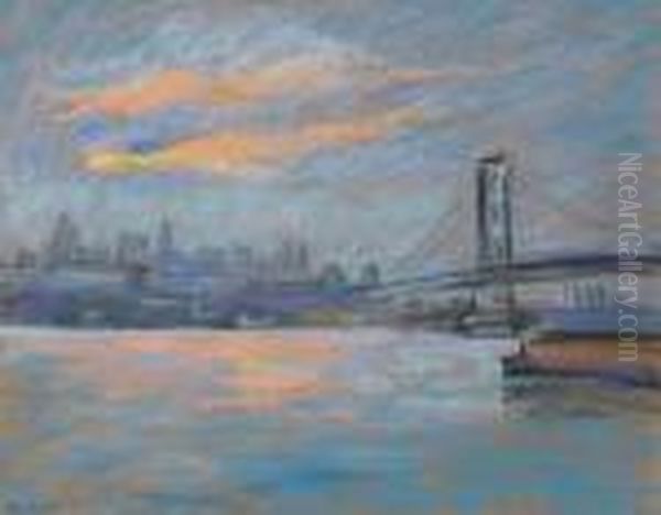 View Of The Brooklyn Bridge Oil Painting by Arthur C. Goodwin