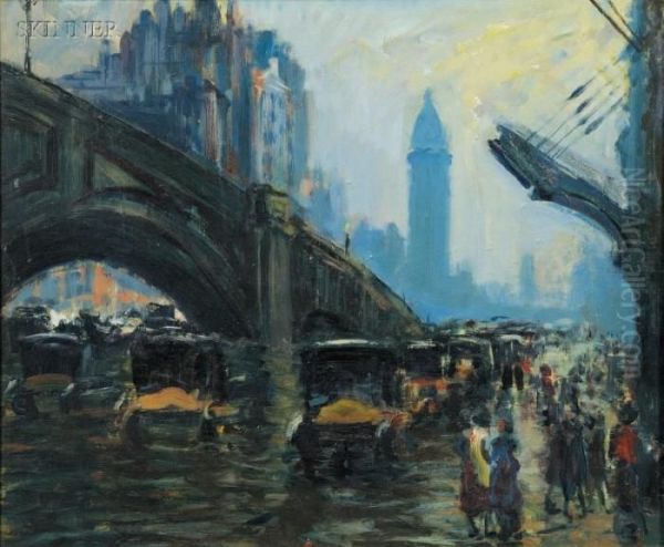 Park Ave And 42nd St Oil Painting by Arthur C. Goodwin