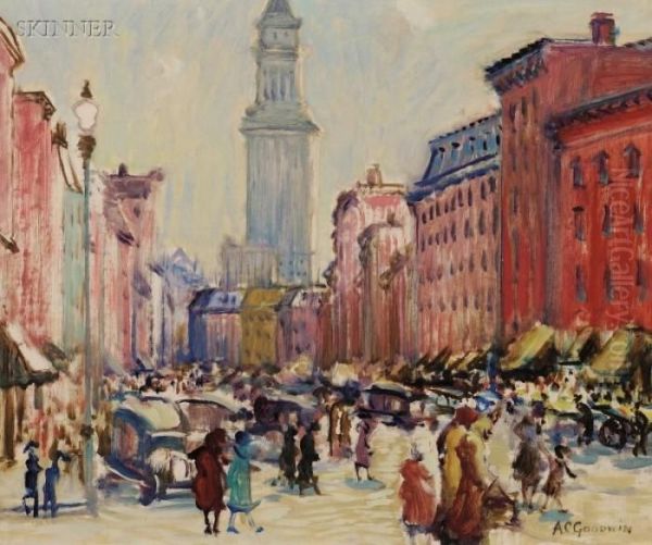 Market Day In Boston Oil Painting by Arthur C. Goodwin