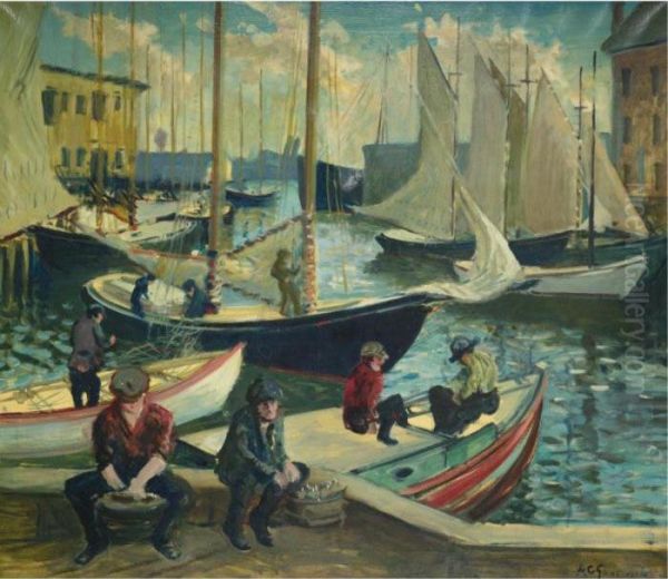 T Wharf, Boston Oil Painting by Arthur C. Goodwin