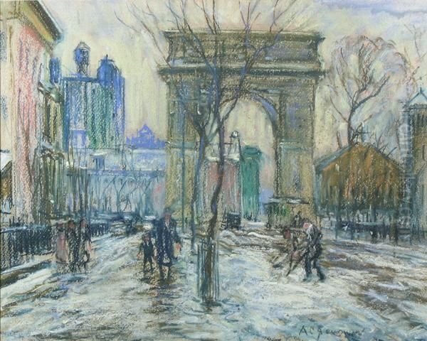 Washington Square In Thesnow Oil Painting by Arthur C. Goodwin