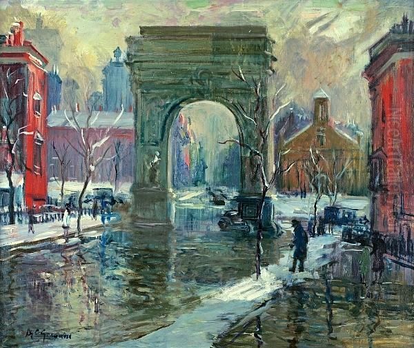 Washinton Square Arch Oil Painting by Arthur C. Goodwin