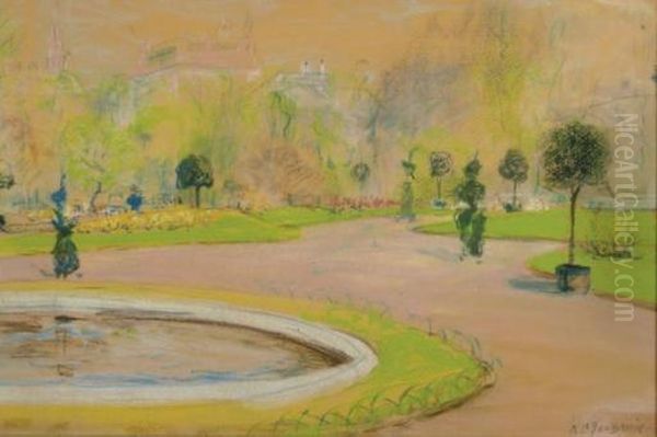 View Of The Boston Public Gardens Oil Painting by Arthur C. Goodwin