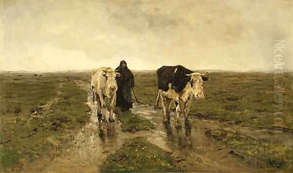 Changing Pasture ca 1880s Oil Painting by Anton Mauve