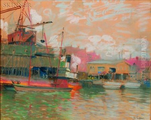 Harbor Oil Painting by Arthur C. Goodwin