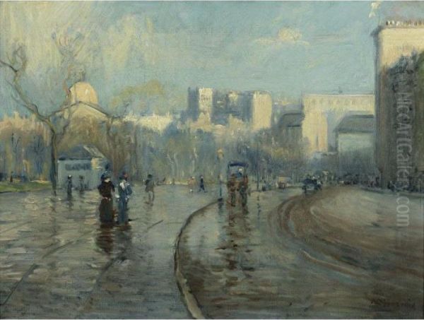 Early Morning Tremont Street Boston Oil Painting by Arthur C. Goodwin