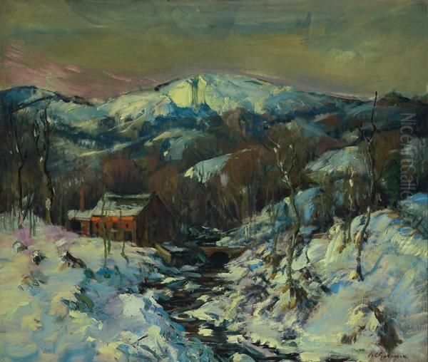 Snowy Banks Of The River Oil Painting by Arthur C. Goodwin