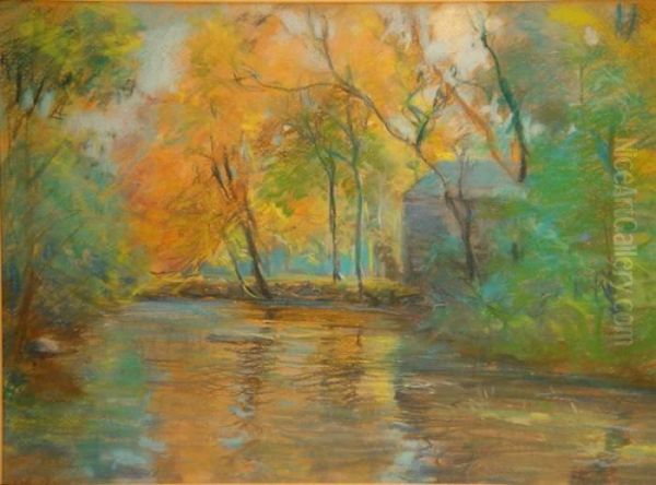 River Landscape Oil Painting by Arthur C. Goodwin