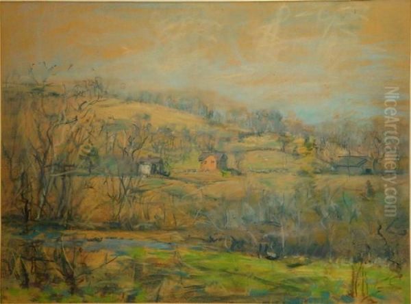 Building In A Landscape Oil Painting by Arthur C. Goodwin