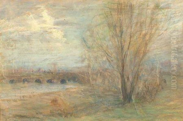 Early Morning On The Charles River And Figure Sketch/a Double-sided Work Oil Painting by Arthur C. Goodwin