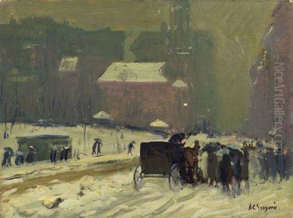 Boston Street Scene And Wharf View/a Double-sided Work Oil Painting by Arthur C. Goodwin