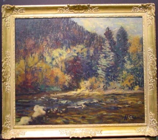 Stream In Autumn Oil Painting by Arthur C. Goodwin