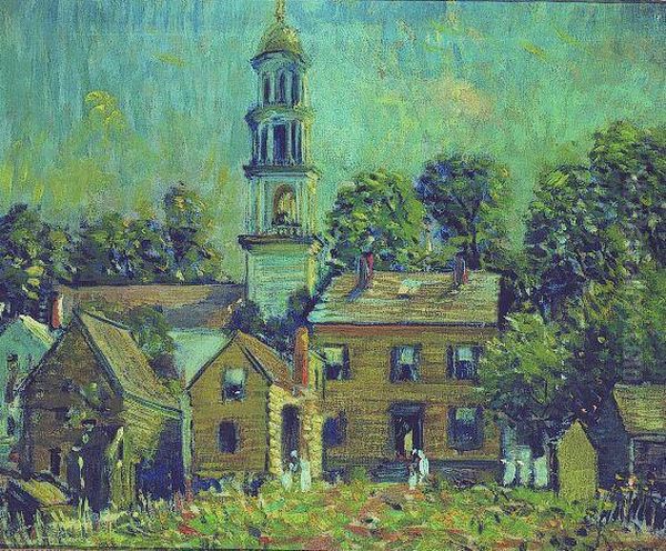 New England Village Oil Painting by Arthur C. Goodwin