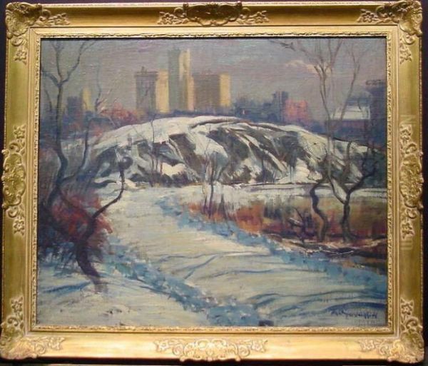 Park In Winter Oil Painting by Arthur C. Goodwin