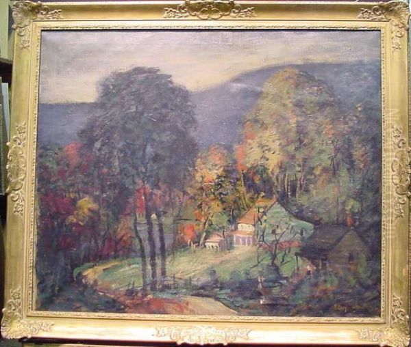 Houses Tucked Away In A Valley, In Autumn Oil Painting by Arthur C. Goodwin