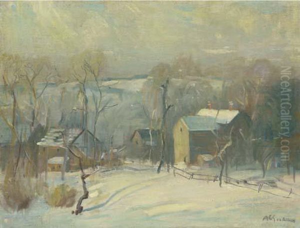 Village In Snow Oil Painting by Arthur C. Goodwin